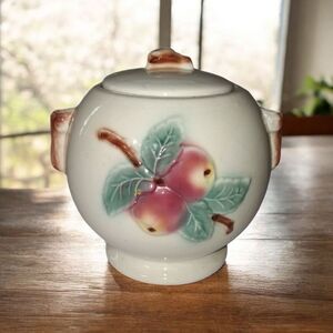 Vintage Roseville RRP cookie jar, apple and leaves pattern,1940,read